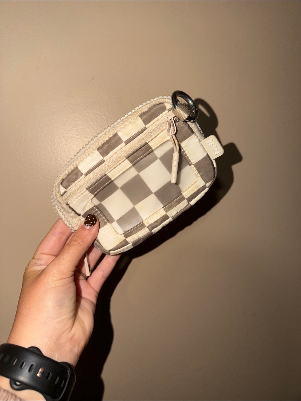 Checkerboard Mini Zip Pouch - Cream & Gray